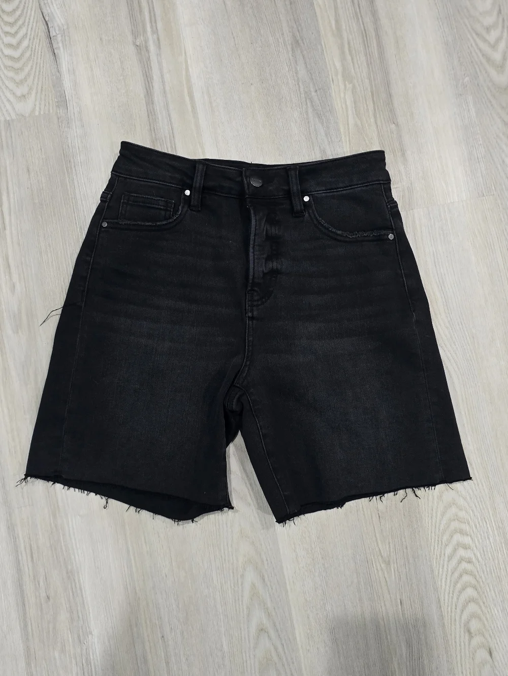 Risen Black Mid Length Raw Hem Shorts New Size S